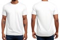 White blank tshirt template on man body for design and advertising, Male model wearing a dark navy blue VNeck tshirt on a White Royalty Free Stock Photo