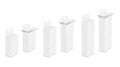 White blank vertical rectangle paper box with header tab and euro hole. Open and closed. mockup set. Hanging paperboard container