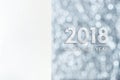 white blank watercolor paper card with happy new year 2018 marble texture (3d rendering) at silver blur bokeh background,Mock up Royalty Free Stock Photo