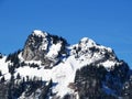 White blanket on alpine peak Gogeien 1655 m und Vorder Gogeien 1630 m in Appenzell Alps massif, Alt St. Johann