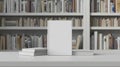 White Bleached Bookshelf and Empty White Book with Blank Cover