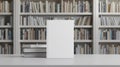 White Bleached Bookshelf and Empty White Book with Blank Cover