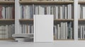 White Bleached Bookshelf and Empty White Book with Blank Cover