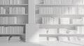 White Bleached Bookshelf and Empty White Book with Blank Cover