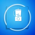 White Blender icon isolated on blue background. Kitchen electric stationary blender with bowl. Cooking smoothies