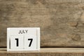 White block calendar present date 17 and month July