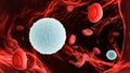 White blood cell or Lymphocyte B amidst red blood cells or erythrocytes within a blood vessel 3D rendering illustration. Immune