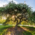 White blossom tree at sunrise Royalty Free Stock Photo