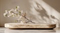 White Blossoms on Beige Stone Platform Royalty Free Stock Photo