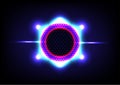White and blue abstract technology background on the black backdrop. Circle and ring of science. Glow and shiny light Royalty Free Stock Photo