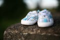 White-blue baby shoes Royalty Free Stock Photo
