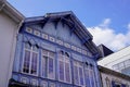 White blue basque facade old house Beautiful Traditional bask housing Royalty Free Stock Photo