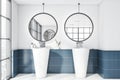 White and blue bathroom interior with double sink Royalty Free Stock Photo