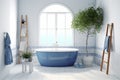 White blue bathroom interior. Generate Ai Royalty Free Stock Photo