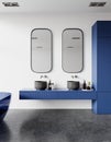 White and blue bathroom interior with twin sink Royalty Free Stock Photo