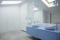 White and blue bathroom interior