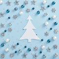 White and blue bauble, silver snowflake Royalty Free Stock Photo