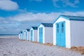 white blue house on the beach Texel Netherlands, beach hut on the Dutch Island of Texel Royalty Free Stock Photo
