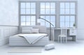 White-blue bedroom 3d rendering