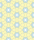 White Blue Bloom Flower Abstract Folk Pattern on Yellow Background