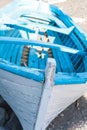 White and blue boat in the beach of Santorini Royalty Free Stock Photo