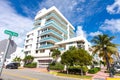 White and blue building in Ocean Drive. Miami Beach Royalty Free Stock Photo