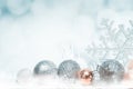 White and blue christmas background with balls in the snow and stars,decoration,christmas Royalty Free Stock Photo