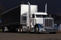 White and blue classic semi truck