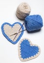 White and Blue Crochet Knitted Hearts