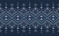 White and Blue Cross stitch Pattern, Embroidery Repeat Background, Knitted Vector Ethnic Template art