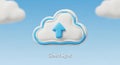 White and blue 3 D cloud icon with upward arrow on bright blue sky background upload data Royalty Free Stock Photo