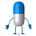 White and blue discouraged pill character Royalty Free Stock Photo