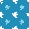White and blue doves, seamless pattern, vector