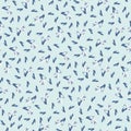 White and blue feathers on a light blue background, seamless abstract pattern with small ornaments Royalty Free Stock Photo