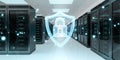 Firewall activated on server room data center 3D rendering