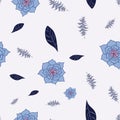 White and Blue Floral Seamless Vector Pattern Royalty Free Stock Photo