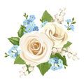 White and blue flowers. Vector illustration.