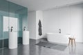 White and blue glass bathroom corner Royalty Free Stock Photo