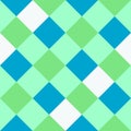 White Blue Green Lime Large Diagonal Seamless French Checkered Pattern. Big Inclined Colorful Fabric Check Pattern Background. 45 Royalty Free Stock Photo