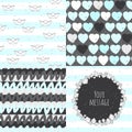 White, blue, grey and white colors vector seamless pattern set. Blank your message space. Use for wedding, birthday