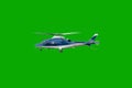 White and blue helicopter in flight, isolated on chroma green Royalty Free Stock Photo