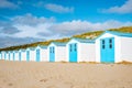 white blue house on the beach Texel Netherlands, beach hut on the Dutch Island of Texel Royalty Free Stock Photo