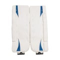 White and blue ice hockey goalie protective leg pads isolated on white background Royalty Free Stock Photo