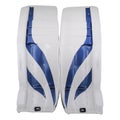 White and blue ice hockey goalie protective leg pads isolated on white background Royalty Free Stock Photo