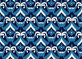 White and blue ikat geometric pattern tribal border texture