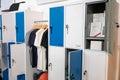 White and blue lockers in sport club or school Royalty Free Stock Photo