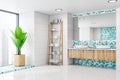 White and blue mosaic bathroom with double sink Royalty Free Stock Photo