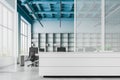 White and blue office interior with reception Royalty Free Stock Photo