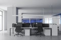 White and blue open space office interior Royalty Free Stock Photo