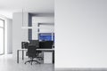 White and blue open space office, mock up wall Royalty Free Stock Photo